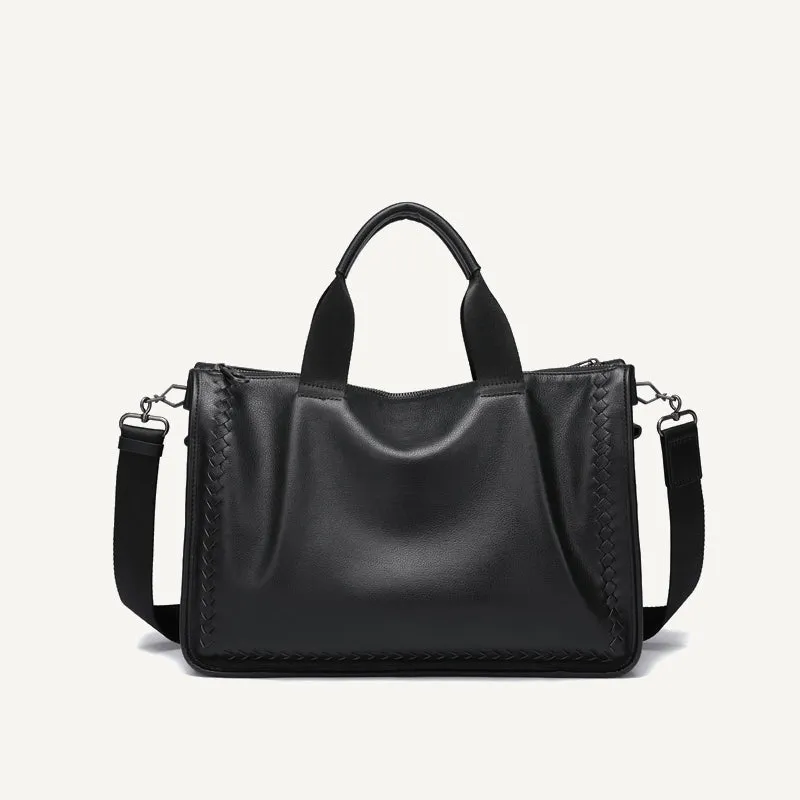Men Black Sheepskin Briefcase Leather Business Bag