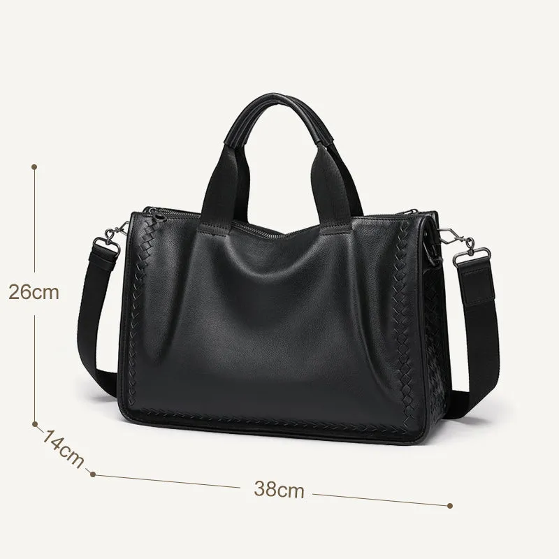 Men Black Sheepskin Briefcase Leather Business Bag