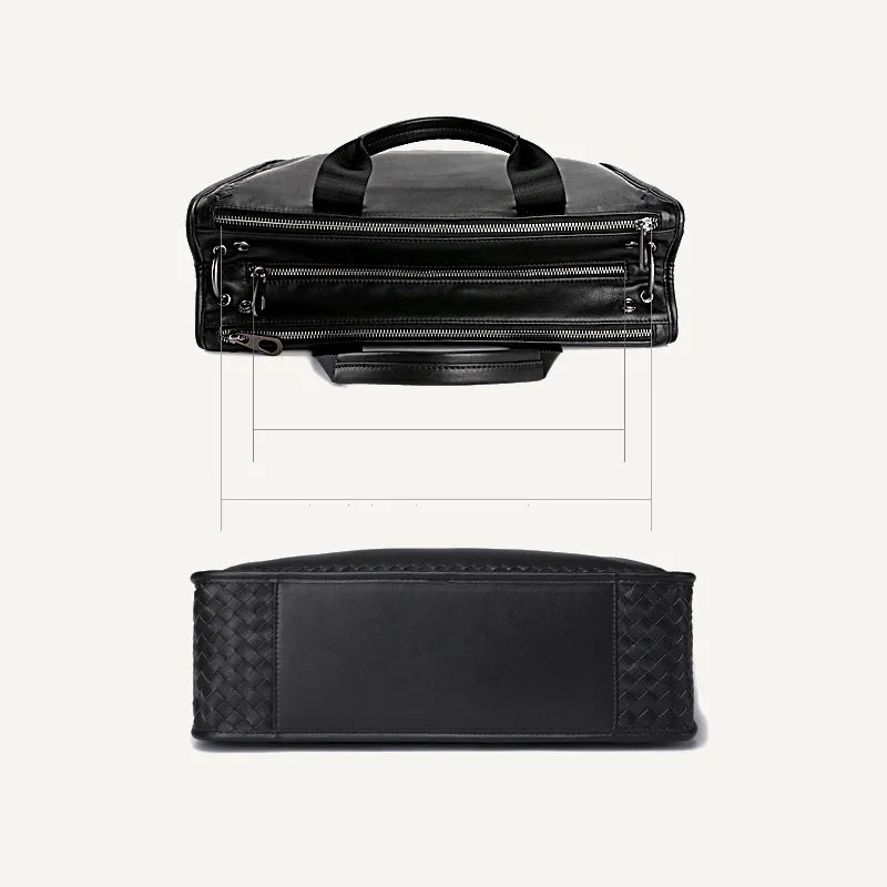 Men Black Sheepskin Briefcase Leather Business Bag