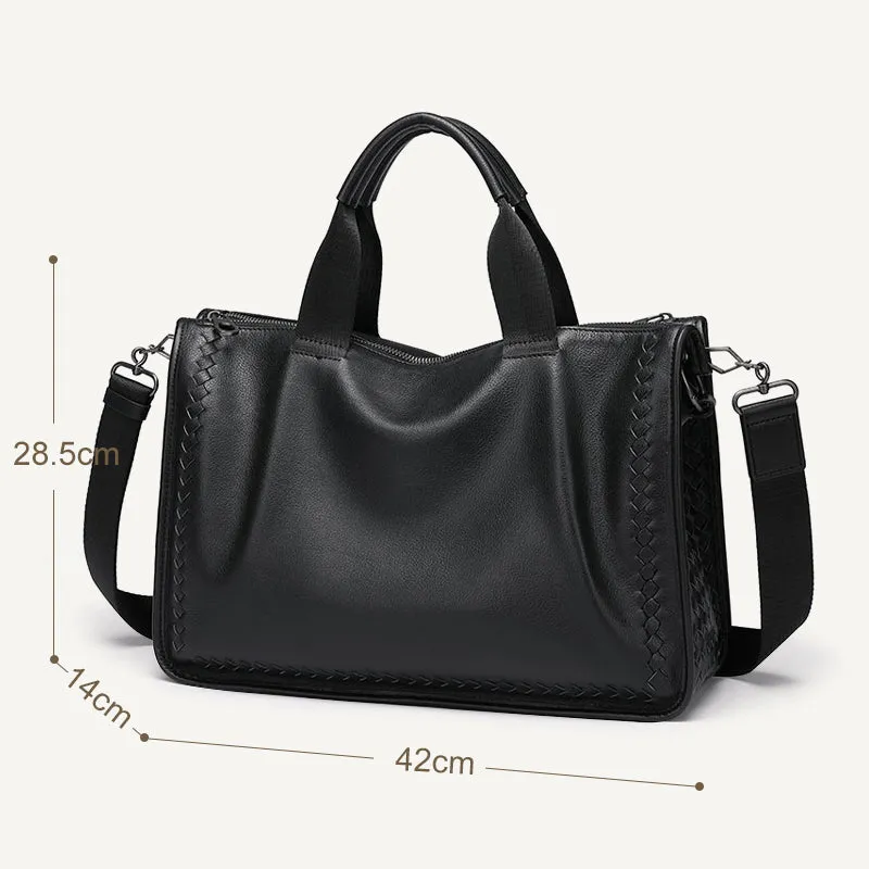 Men Black Sheepskin Briefcase Leather Business Bag
