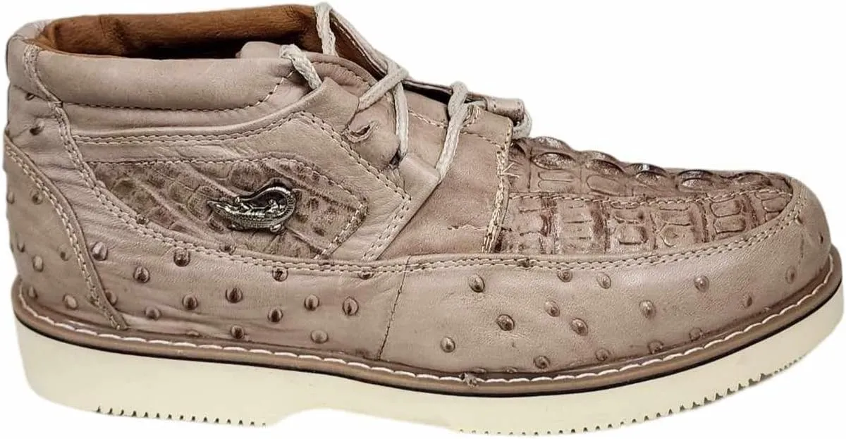 Men Genuine Cowhide Crocodile/Ostrich Print Western Tennis Laces Shoes Work Shoes