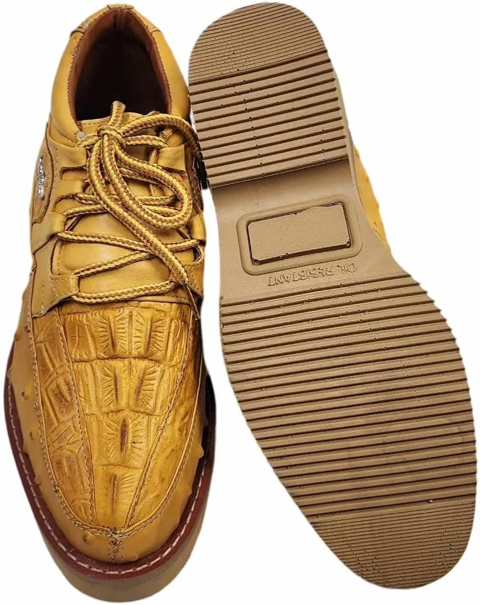 Men Genuine Cowhide Crocodile/Ostrich Print Western Tennis Laces Shoes Work Shoes