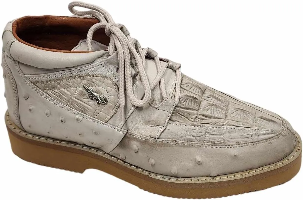 Men Genuine Cowhide Crocodile/Ostrich Print Western Tennis Laces Shoes Work Shoes