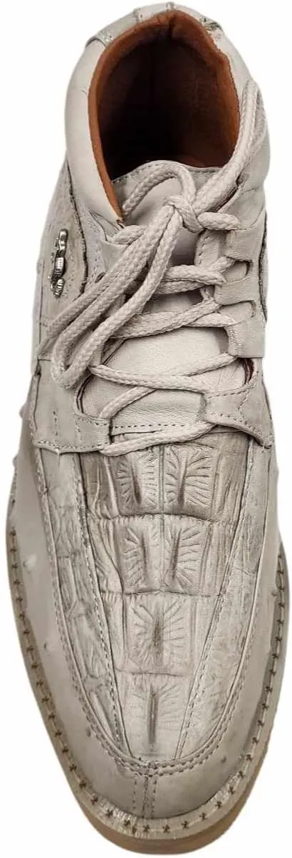 Men Genuine Cowhide Crocodile/Ostrich Print Western Tennis Laces Shoes Work Shoes