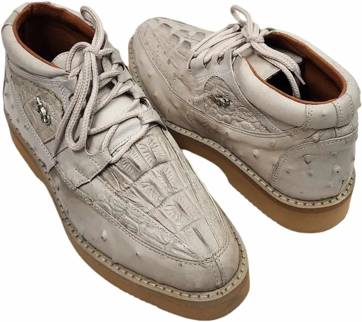Men Genuine Cowhide Crocodile/Ostrich Print Western Tennis Laces Shoes Work Shoes