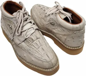 Men Genuine Cowhide Crocodile/Ostrich Print Western Tennis Laces Shoes Work Shoes