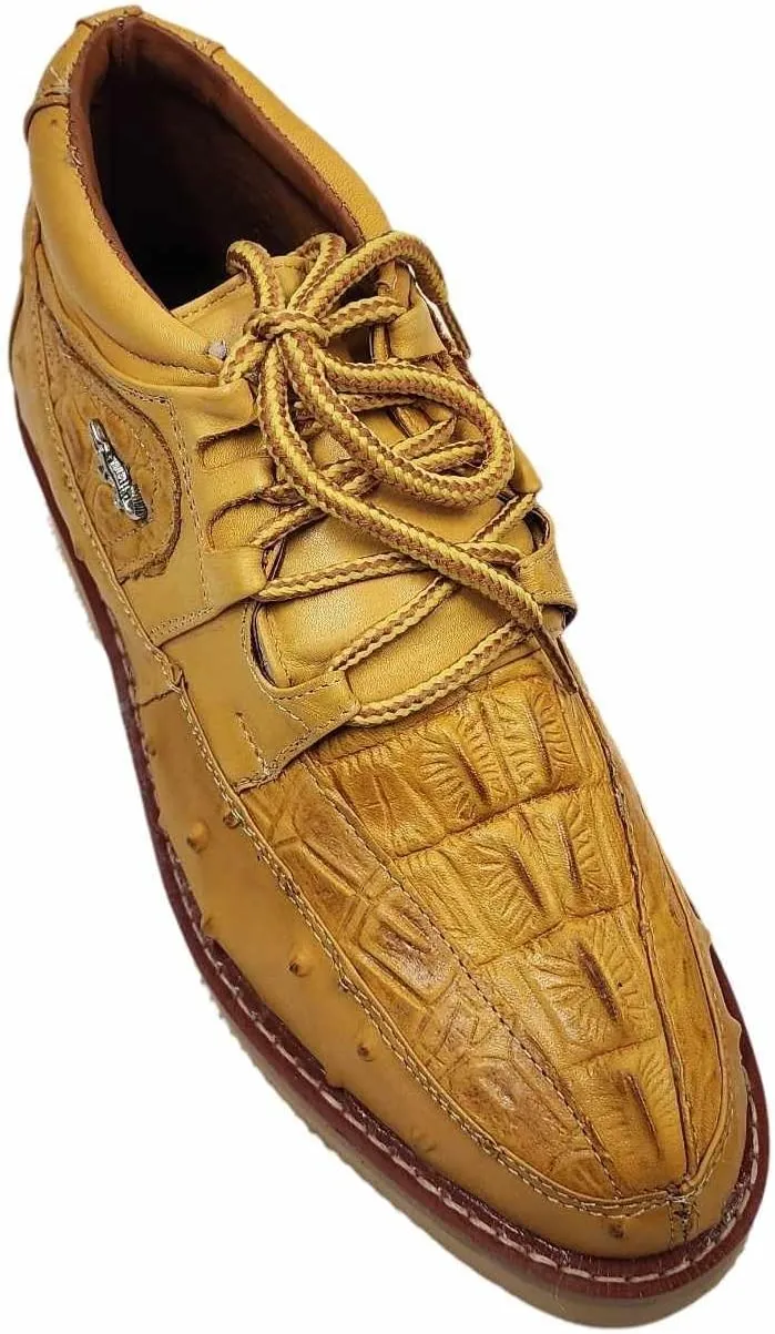 Men Genuine Cowhide Crocodile/Ostrich Print Western Tennis Laces Shoes Work Shoes