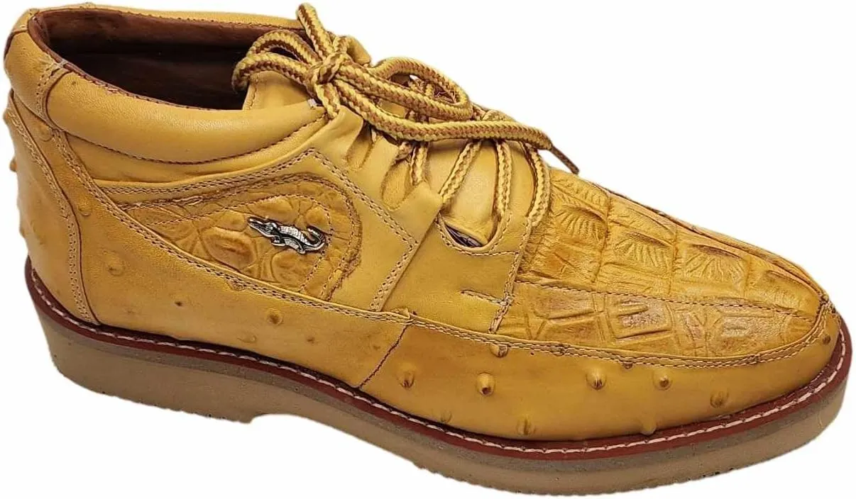 Men Genuine Cowhide Crocodile/Ostrich Print Western Tennis Laces Shoes Work Shoes