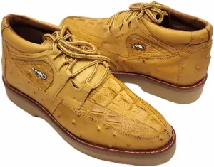 Men Genuine Cowhide Crocodile/Ostrich Print Western Tennis Laces Shoes Work Shoes