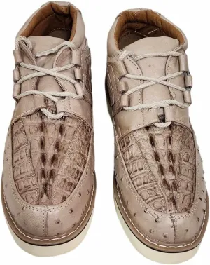 Men Genuine Cowhide Crocodile/Ostrich Print Western Tennis Laces Shoes Work Shoes