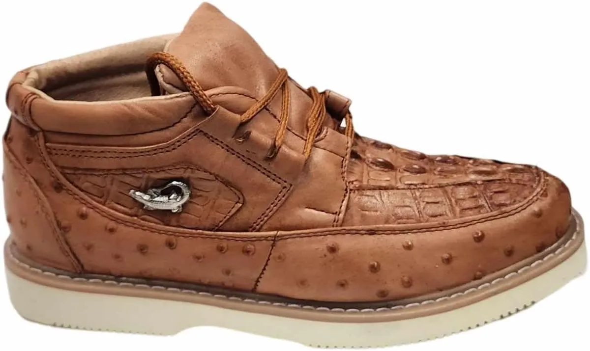 Men Genuine Cowhide Crocodile/Ostrich Print Western Tennis Laces Shoes Work Shoes