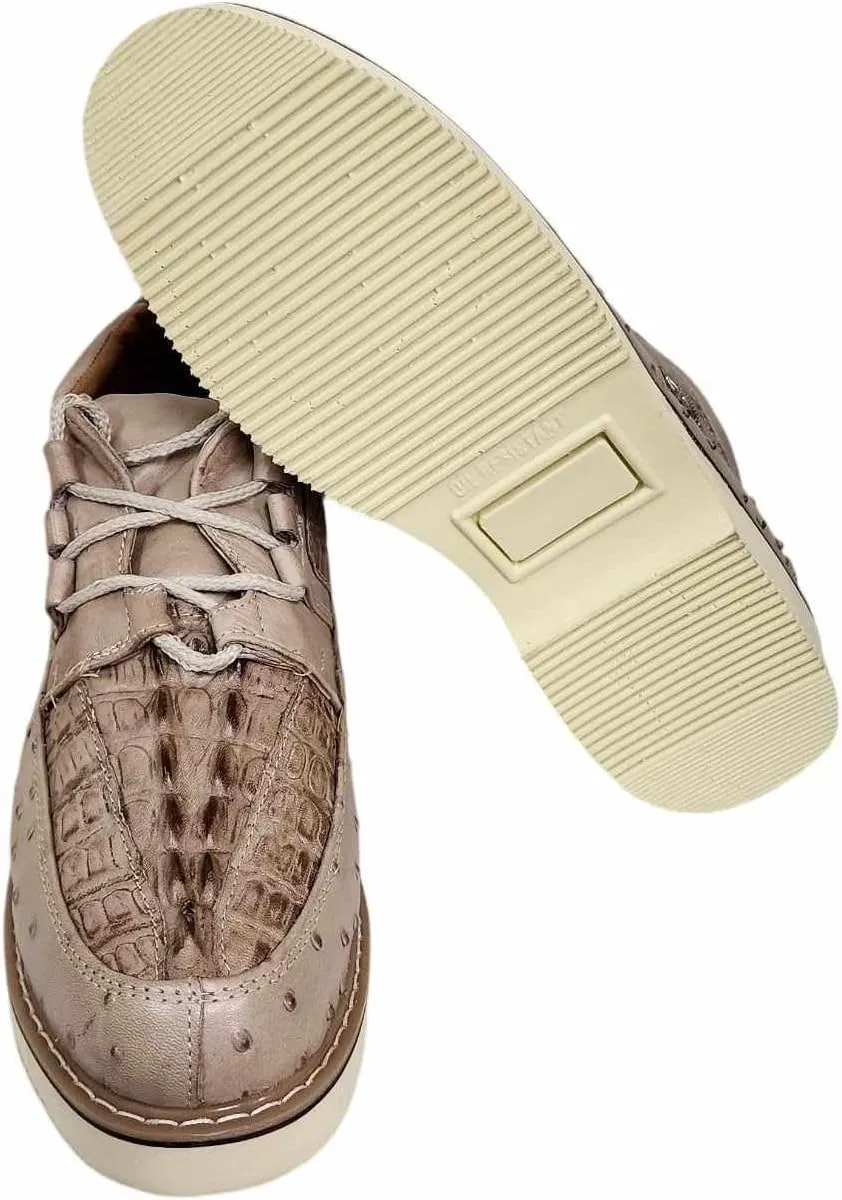 Men Genuine Cowhide Crocodile/Ostrich Print Western Tennis Laces Shoes Work Shoes