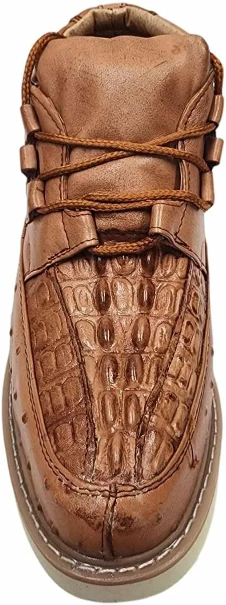 Men Genuine Cowhide Crocodile/Ostrich Print Western Tennis Laces Shoes Work Shoes