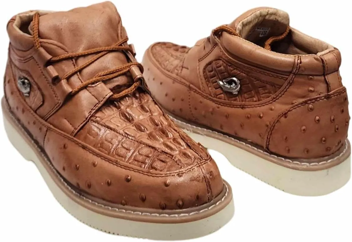 Men Genuine Cowhide Crocodile/Ostrich Print Western Tennis Laces Shoes Work Shoes