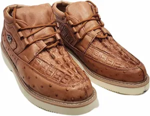 Men Genuine Cowhide Crocodile/Ostrich Print Western Tennis Laces Shoes Work Shoes