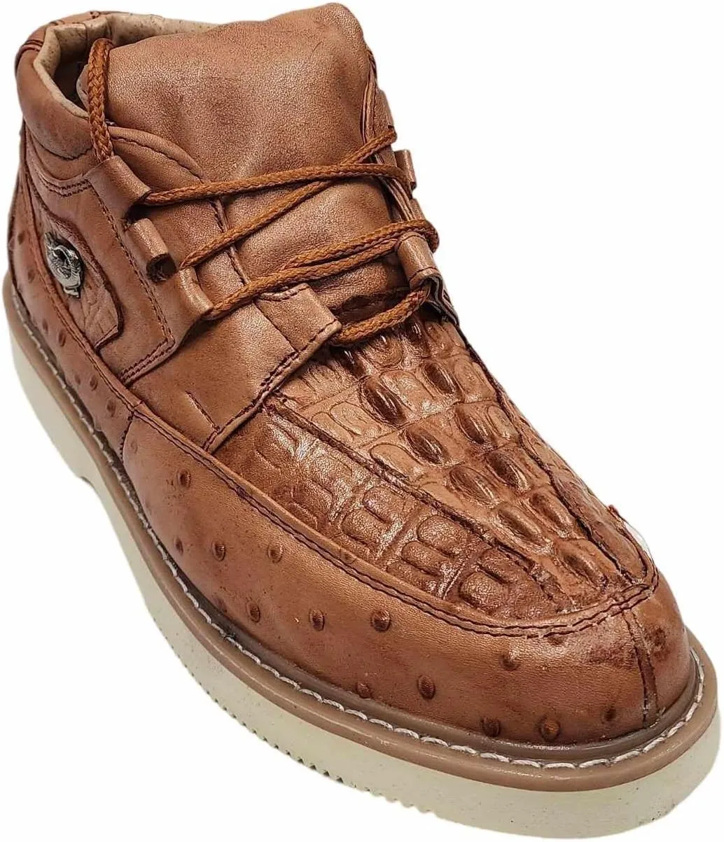 Men Genuine Cowhide Crocodile/Ostrich Print Western Tennis Laces Shoes Work Shoes