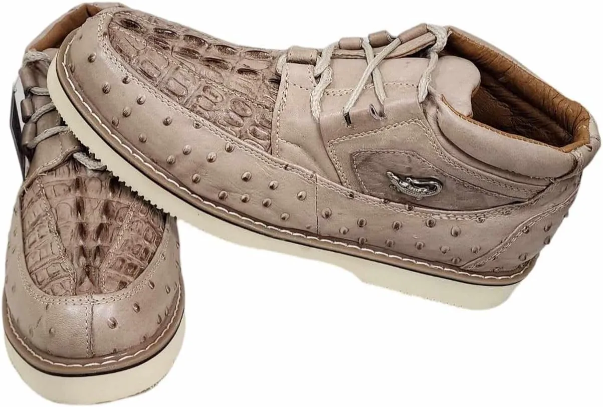 Men Genuine Cowhide Crocodile/Ostrich Print Western Tennis Laces Shoes Work Shoes
