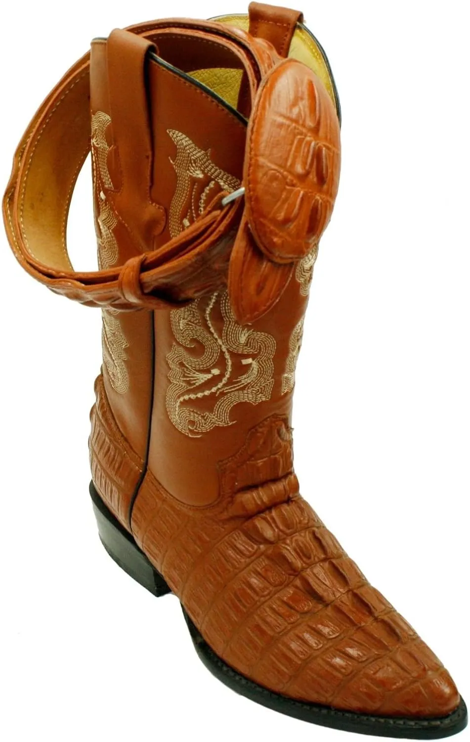 Men genuine cowhide leather crocodile print western j toe boots With Free Belt