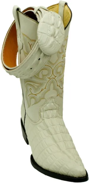 Men Genuine Cowhide Leather Crocodile Print Western j Toe Boots with Free Belt