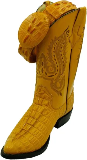 Men genuine cowhide leather crocodile print western j toe boots With Free Belt