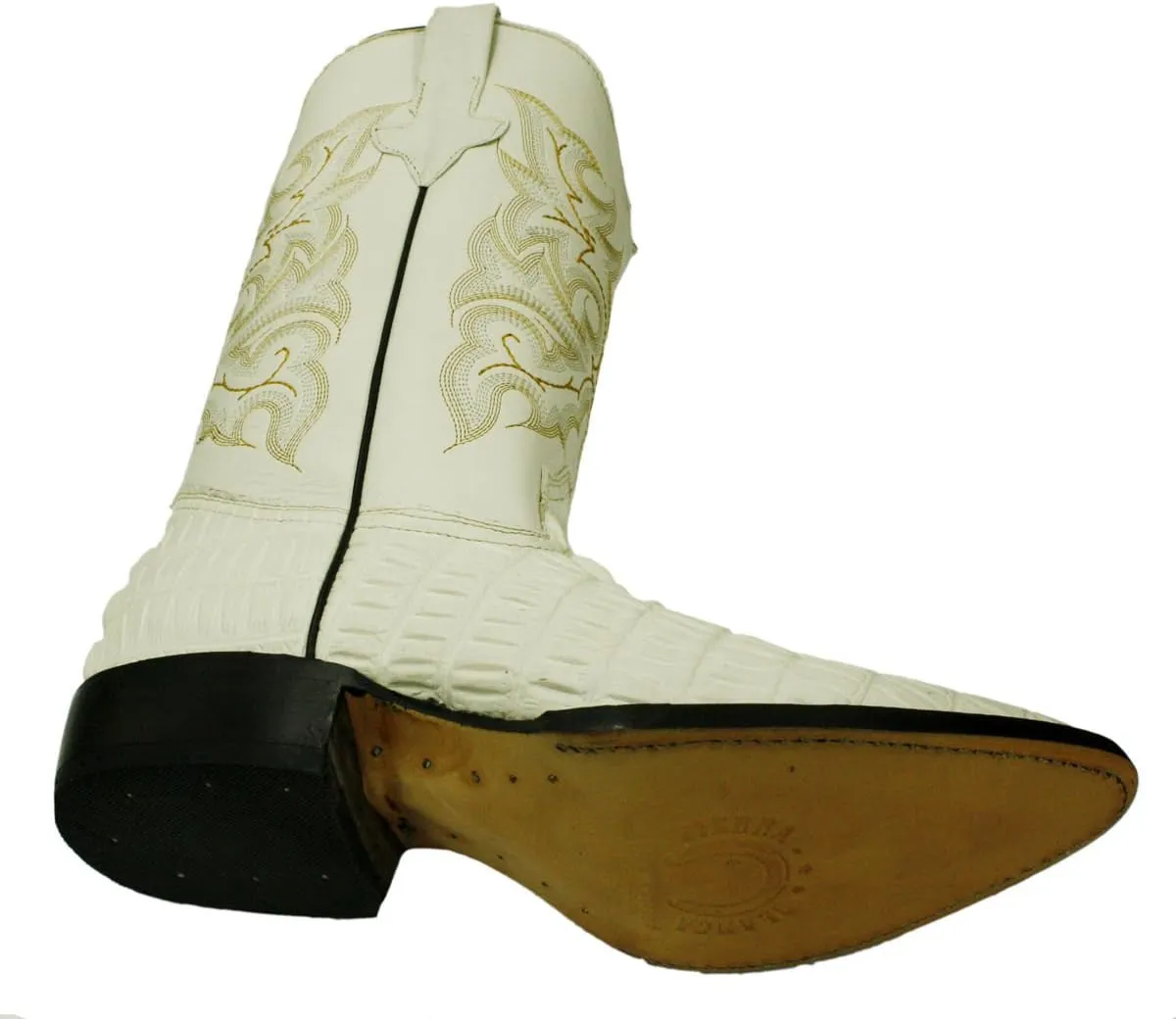 Men Genuine Cowhide Leather Crocodile Print Western j Toe Boots with Free Belt