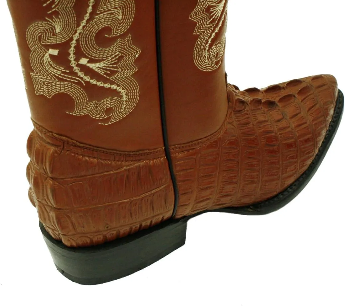 Men genuine cowhide leather crocodile print western j toe boots With Free Belt