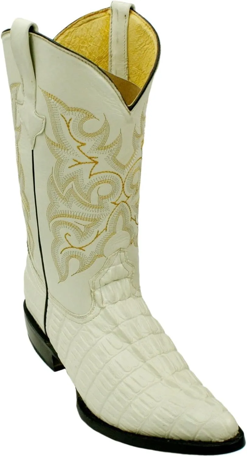 Men Genuine Cowhide Leather Crocodile Print Western j Toe Boots with Free Belt
