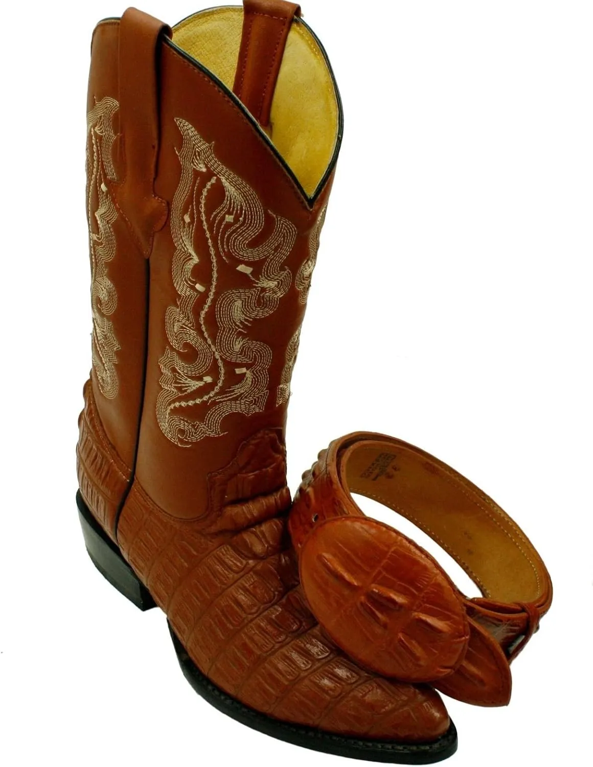 Men genuine cowhide leather crocodile print western j toe boots With Free Belt
