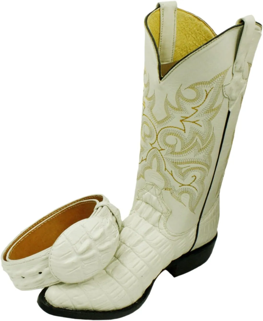 Men Genuine Cowhide Leather Crocodile Print Western j Toe Boots with Free Belt
