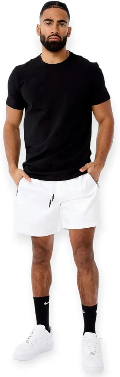 Men Quarter Zip Nylon Short (White), Large