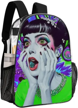 Men Women Transparent Tie Dye Weird Goth Women Art Casual Daypack Large Capacity Carry On Bag With Adjustable Shoulder Straps for Camping Work Running
