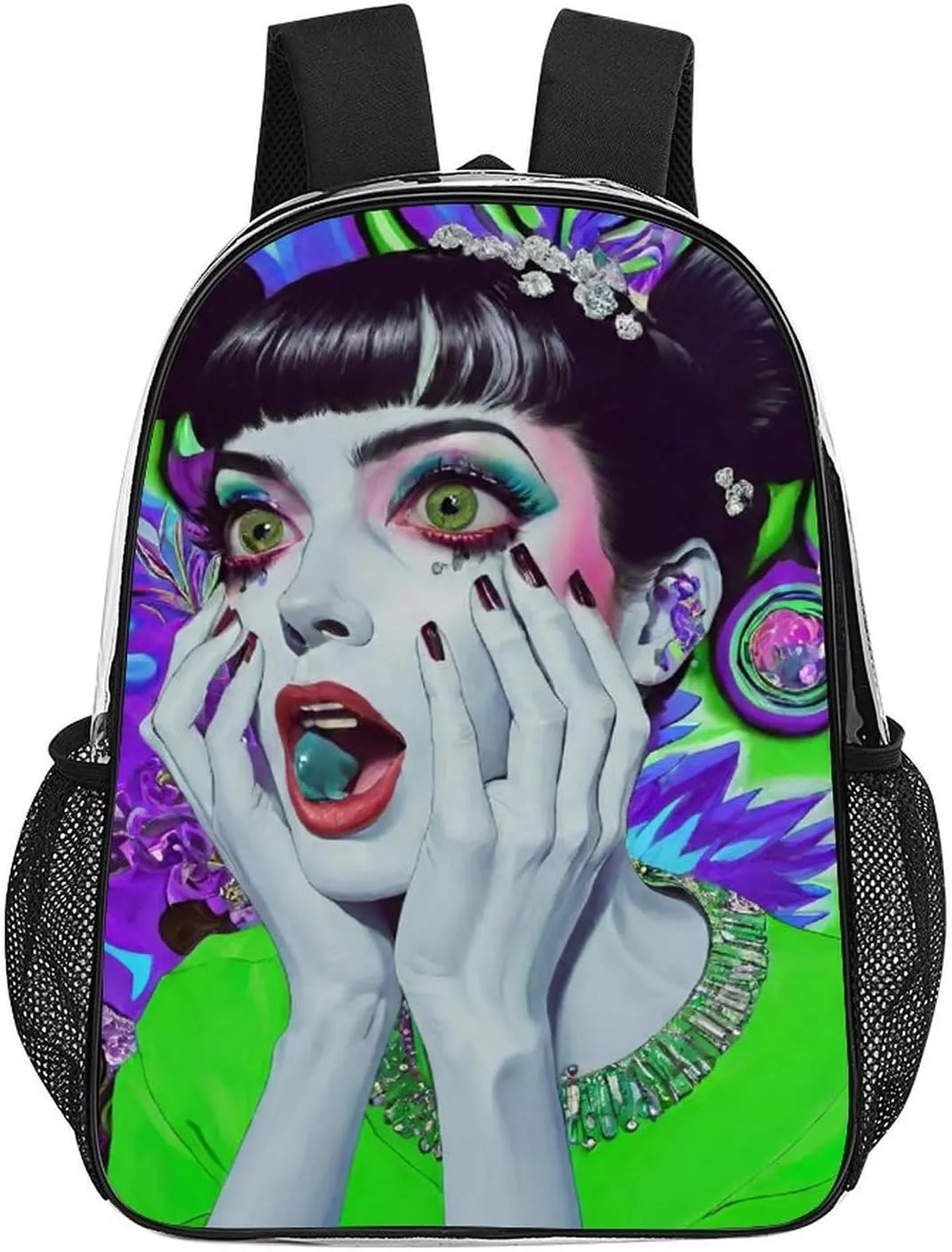 Men Women Transparent Tie Dye Weird Goth Women Art Casual Daypack Large Capacity Carry On Bag With Adjustable Shoulder Straps for Camping Work Running