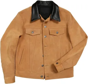 Men’s Brown Trucker Genuine Suede Turn Down Collar Casual Classic Western Fashionable Leather Jacket