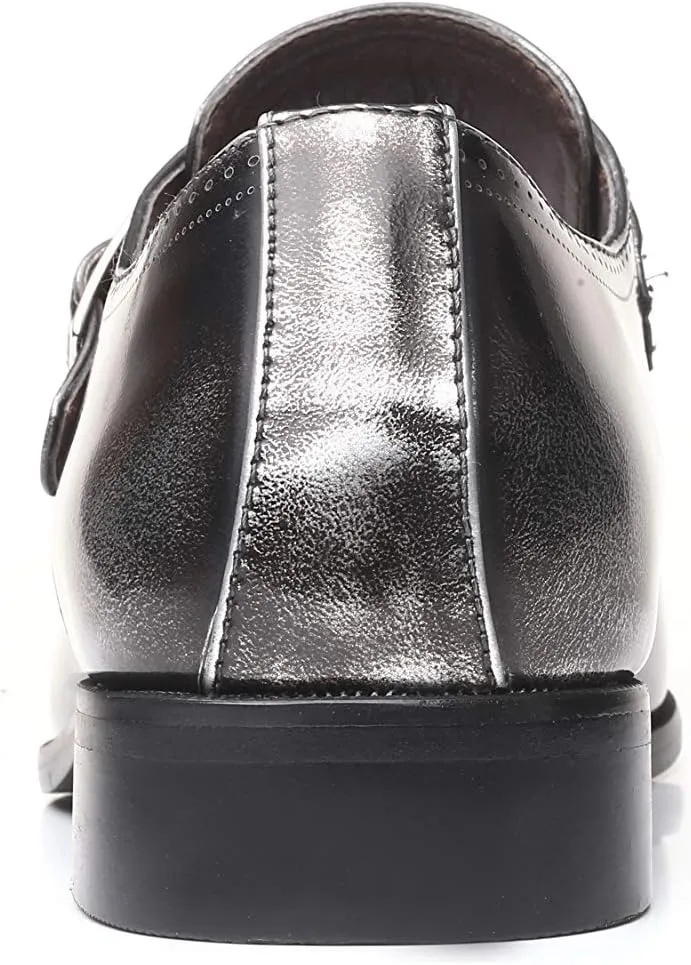 Men's Classic Monk Strap Dress Shoes, Black Patent Leather, Single Buckle Design