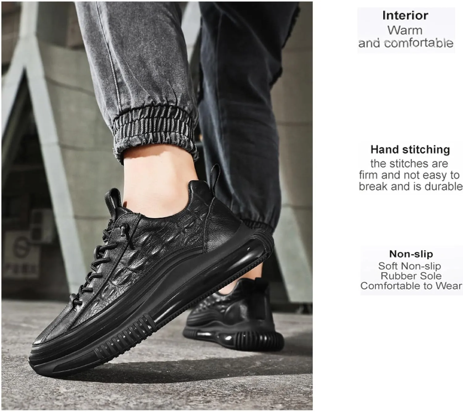 Men's Cowhide Pattern Air Cushion Sneakers Stylish and Comfortable Pattern Soft Leather Non-Slip Casual Walking Shoes