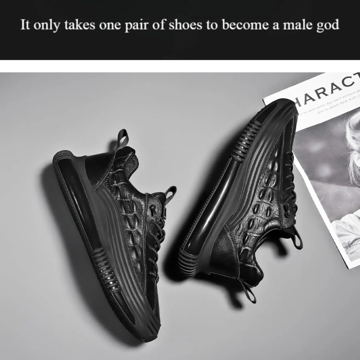 Men's Cowhide Pattern Air Cushion Sneakers Stylish and Comfortable Pattern Soft Leather Non-Slip Casual Walking Shoes