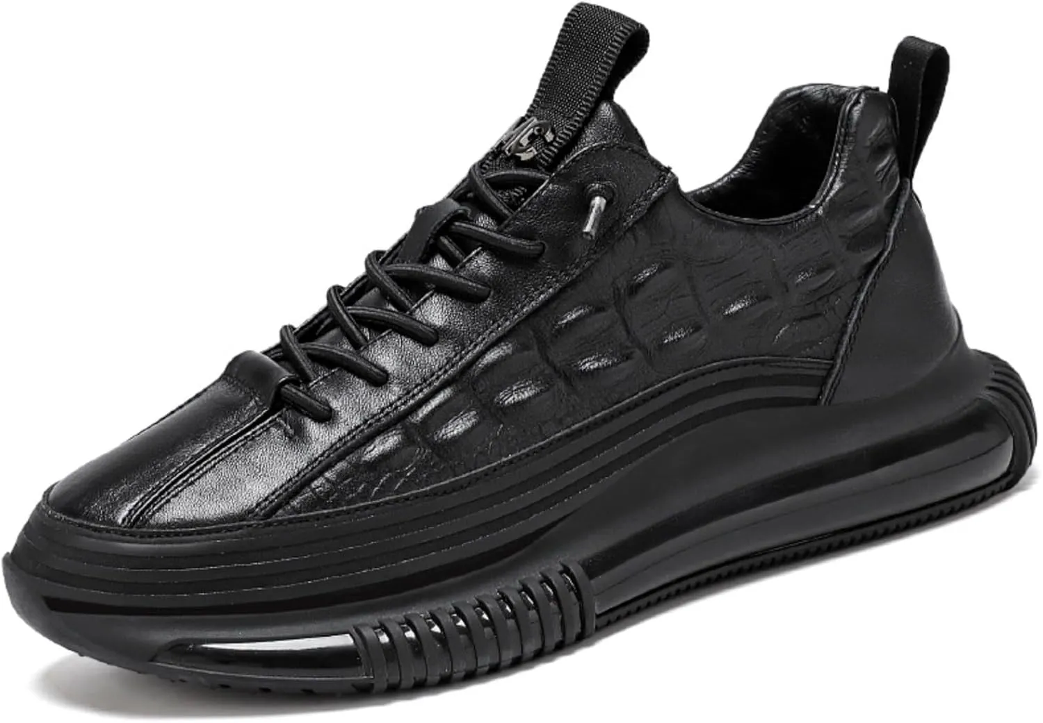 Men's Cowhide Pattern Air Cushion Sneakers Stylish and Comfortable Pattern Soft Leather Non-Slip Casual Walking Shoes