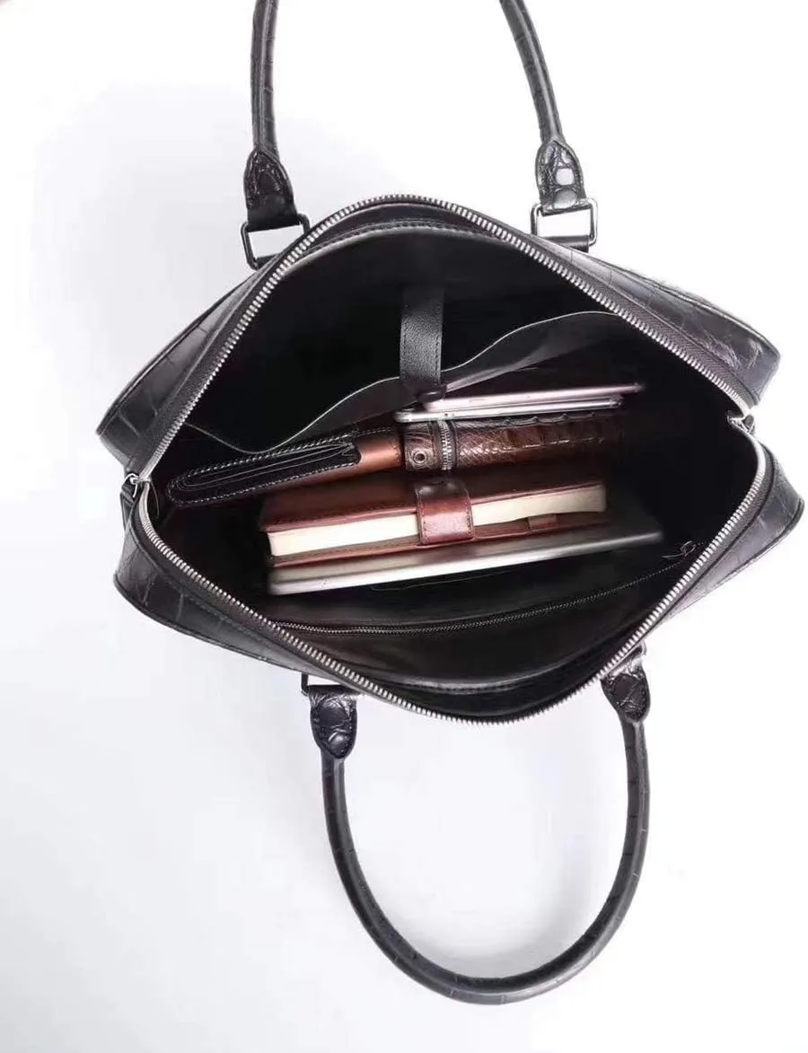 Mens Crocodile Briefcase Shoulder Messenger Bag Black