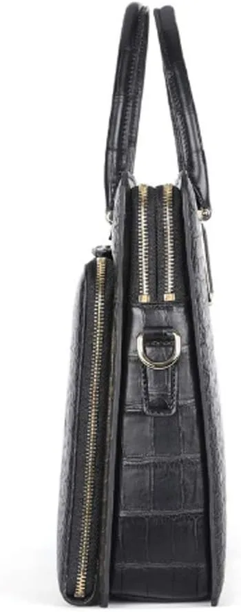 Mens Crocodile Briefcase Shoulder Messenger Bag Black