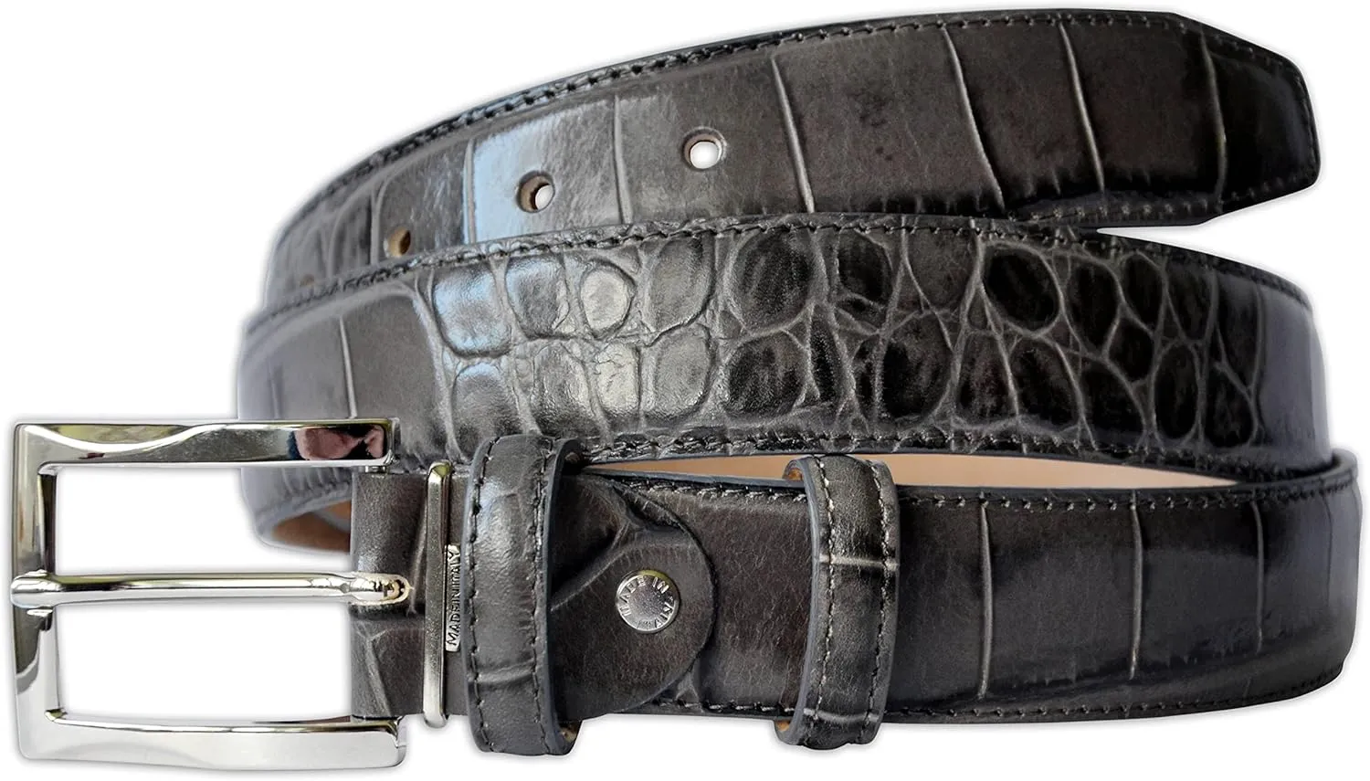 Mens Crocodile Pattern Italian Leather Belt