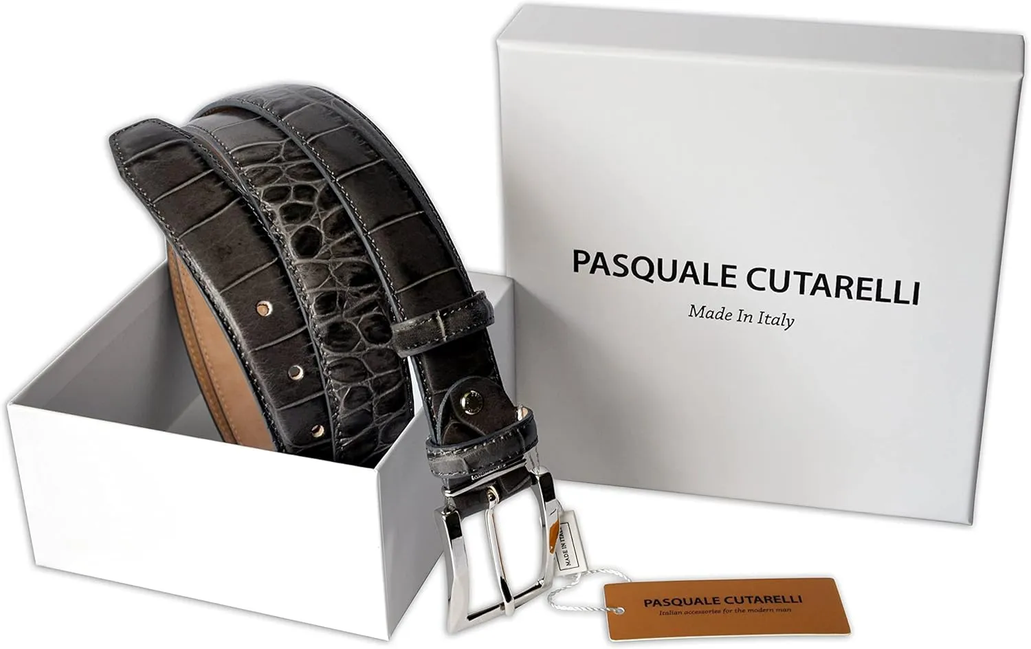 Mens Crocodile Pattern Italian Leather Belt