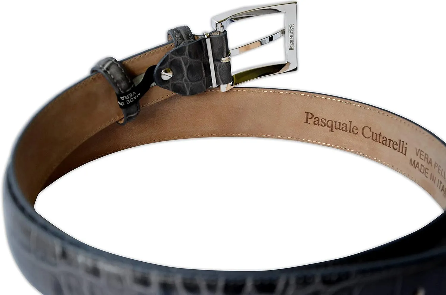 Mens Crocodile Pattern Italian Leather Belt