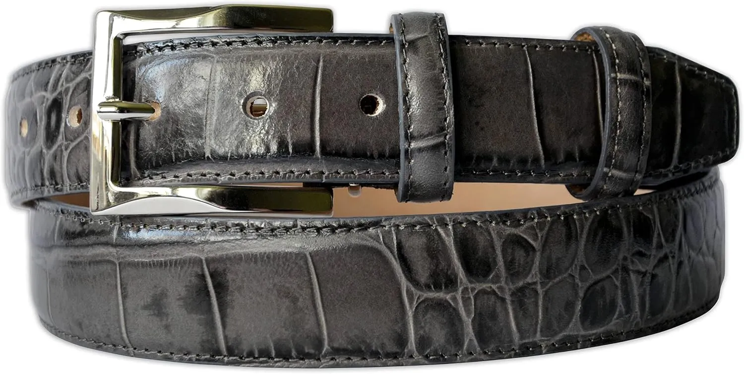 Mens Crocodile Pattern Italian Leather Belt