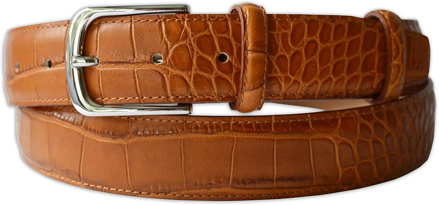 Mens Crocodile Pattern Italian Leather Belt