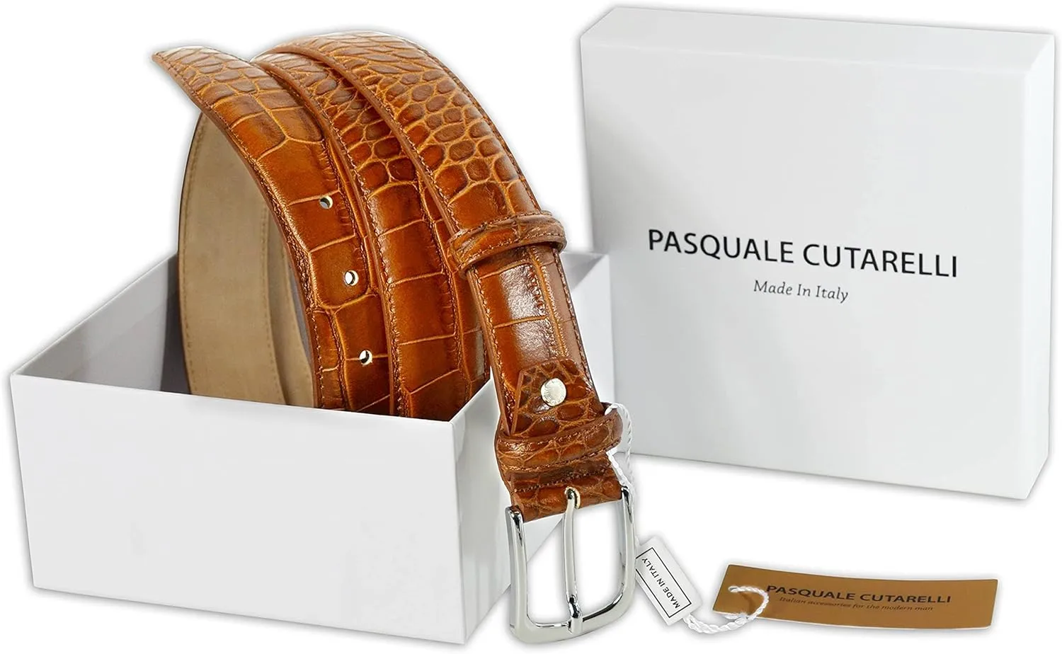 Mens Crocodile Pattern Italian Leather Belt