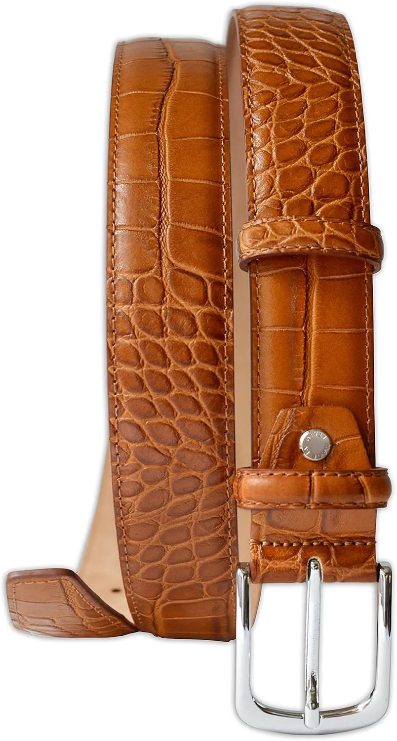 Mens Crocodile Pattern Italian Leather Belt