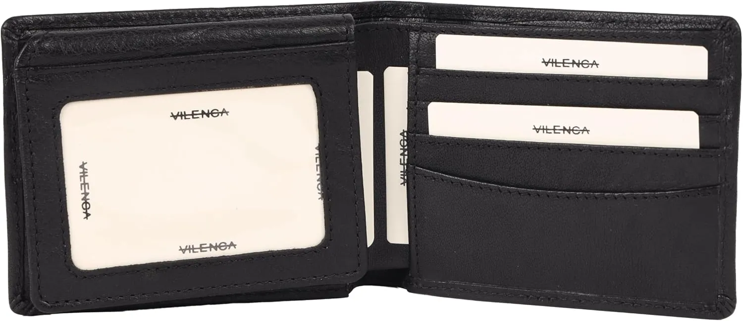 Men's Genuine Italian Leather Bifold Wallet - Sleek & Minimalist, RFID Protected, ID Window Flap, Card Holder, Gift for Him (Matte Black)