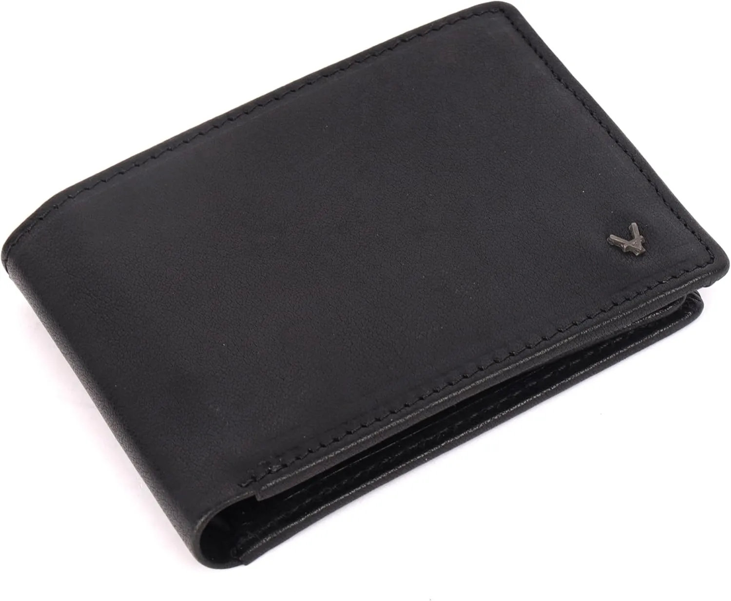 Men's Genuine Italian Leather Bifold Wallet - Sleek & Minimalist, RFID Protected, ID Window Flap, Card Holder, Gift for Him (Matte Black)