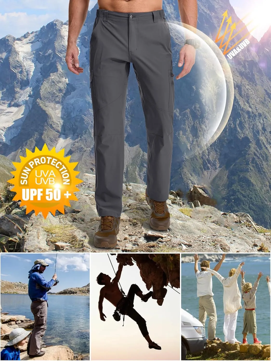 Mens Hiking Pants Lightweight Quick Dry Zip Off Safari Camping Fishing Travel boy Scout Pants