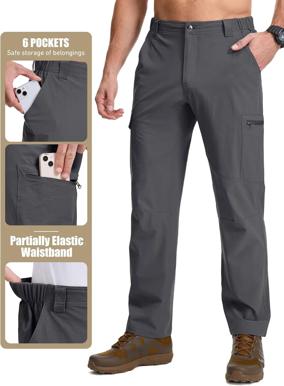 Mens Hiking Pants Lightweight Quick Dry Zip Off Safari Camping Fishing Travel boy Scout Pants